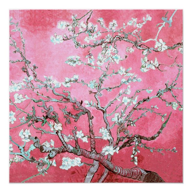 Poster Fleurs de pêcher de Van Gogh rose bleu (Devant)