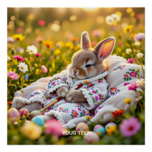 Poster Fleurs de peintre de lapin mignonne Imaginaire