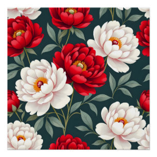 Poster Fleurs de pivoine rouges et blanches 