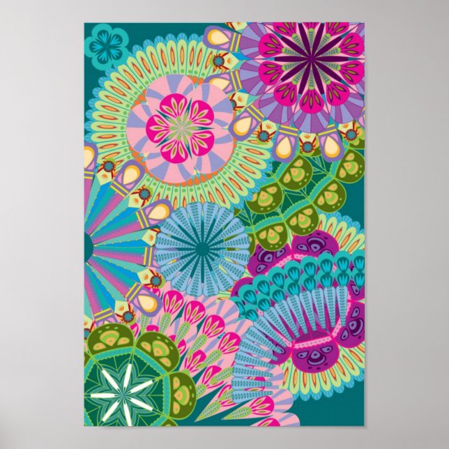 Poster fleurs de plumes psychédéliques (Devant)