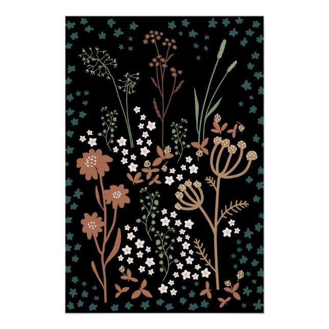 Poster Fleurs de prairie Arrière - plan foncé (Devant)