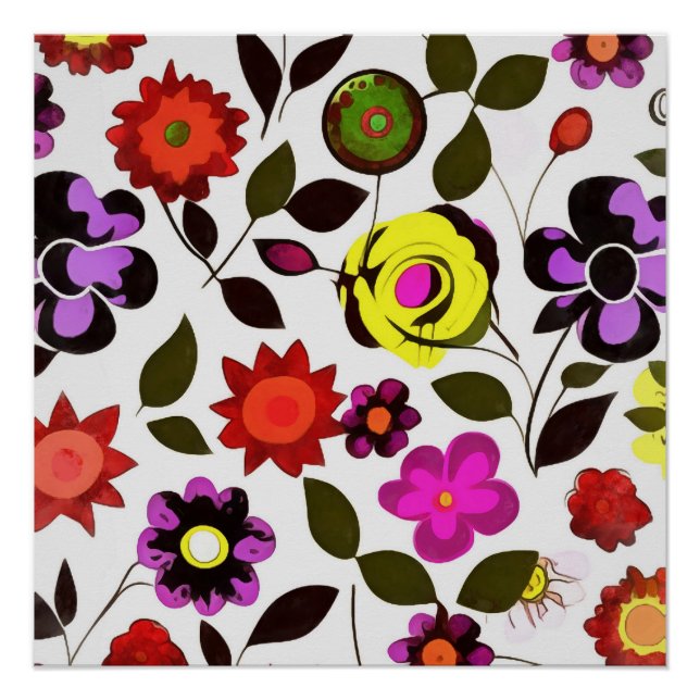 Poster Fleurs de printemps funky style seventies (Devant)