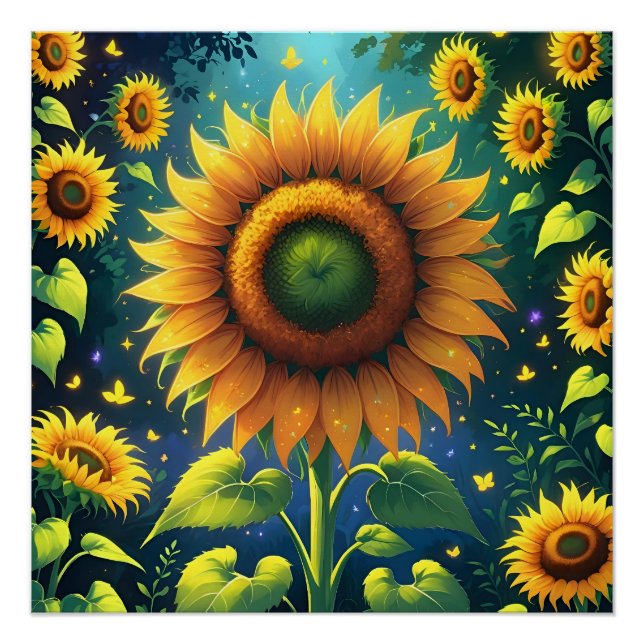 Poster Fleurs de soleil surréalistes (Devant)