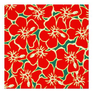 Poster Fleurs d'hibiscus rouges Luau hawaïen tropical