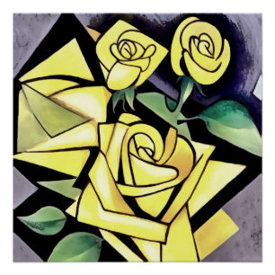 Poster Fleurs D'Un Ami Roses Géométriques Jaunes