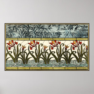 Poster Fleurs en verre tendu avec bordure en tan