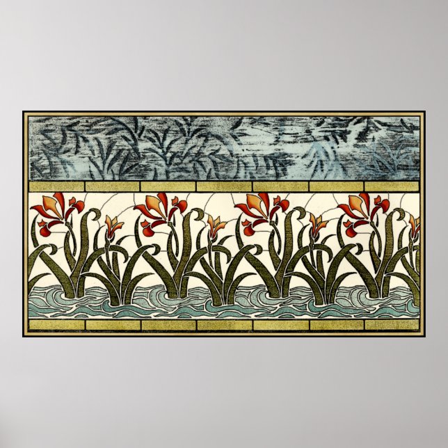 Poster Fleurs en verre tendu avec bordure en tan (Devant)