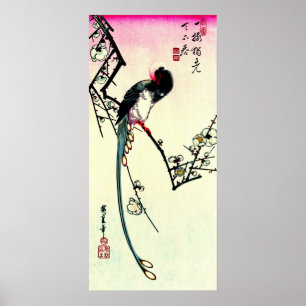 Poster Fleurs et pie Long-coupée la queue 1844 de prune