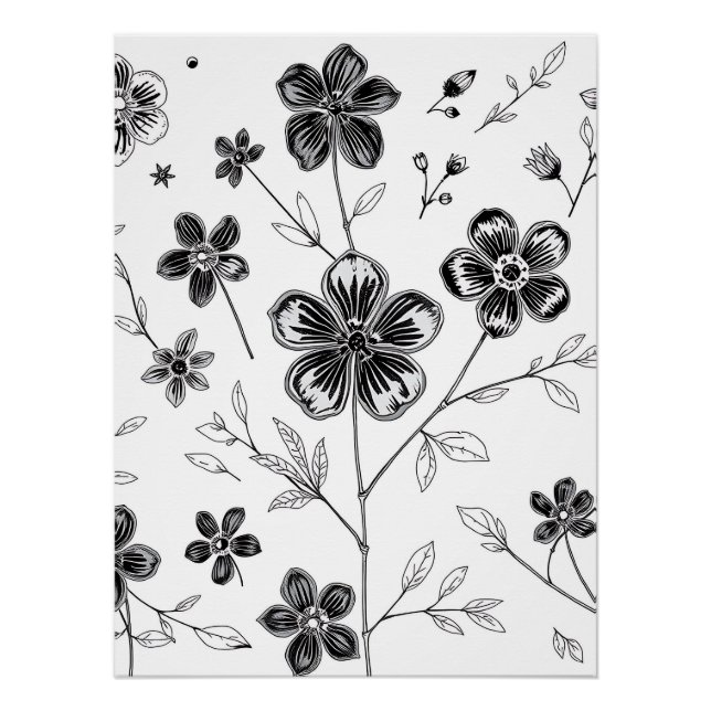 Poster Fleurs fines et Feuilles (Devant)