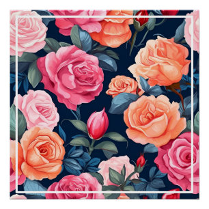 Poster Fleurs florales roses Motif-80037