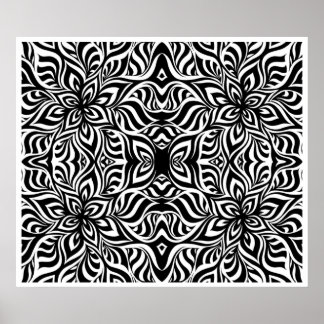 Poster Fleurs fractales d'encre noire et blanche