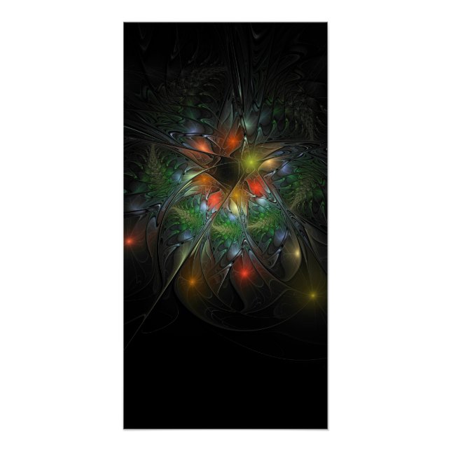 Poster Fleurs imaginaires fractales douces et tendres (Devant)