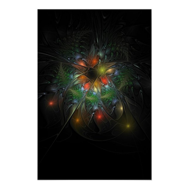 Poster Fleurs imaginaires fractales douces et tendres (Devant)