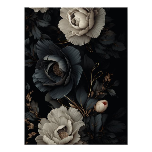 Poster Fleurs noires et blanches (Devant)