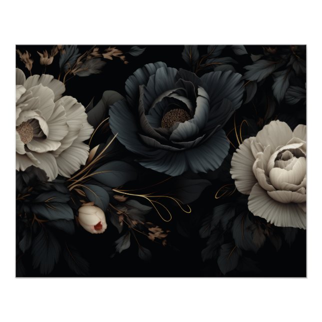 Poster Fleurs noires et blanches (Devant)
