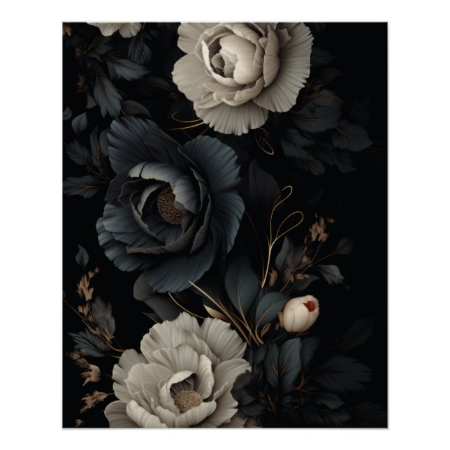 Poster Fleurs noires et blanches (Devant)