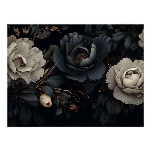Poster Fleurs noires et blanches (Devant)