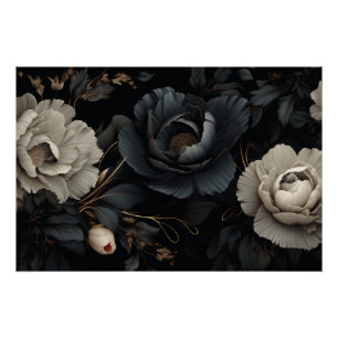 Poster Fleurs noires et blanches