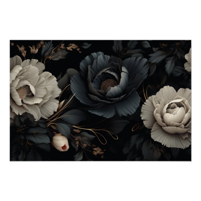 Poster Fleurs noires et blanches (Devant)