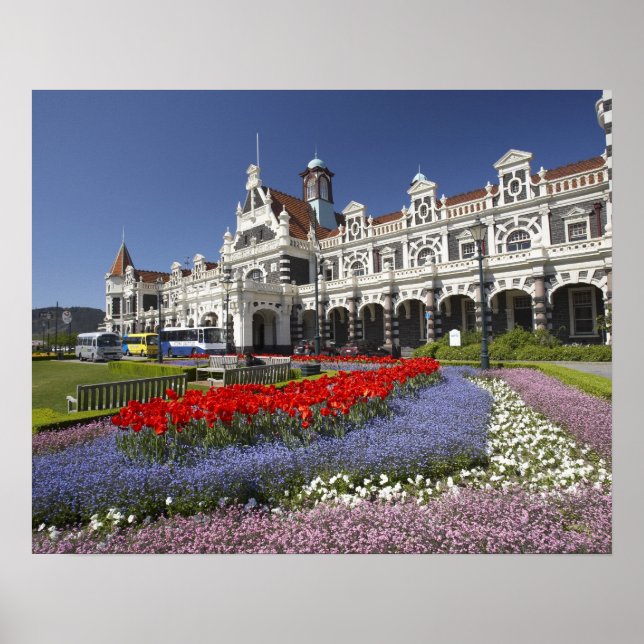 Poster Fleurs printanières et gare historique, (Devant)