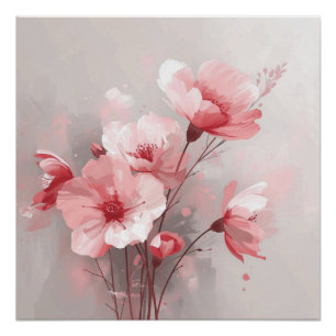 Poster Fleurs roses, blanches et grises