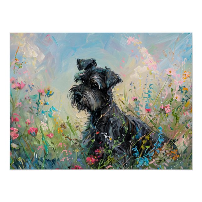 Poster Fleurs sauvages colorés Schnauzer (Devant)