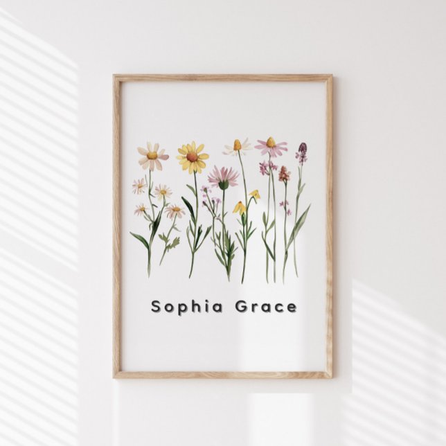 Poster Fleurs sauvages Nom personnalisé minimaliste (Créateur téléchargé)