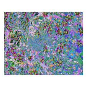 Poster Fleurs sauvages rétro violettes, vertes et bleues 