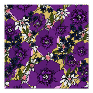 Poster Fleurs sauvages violettes vintage