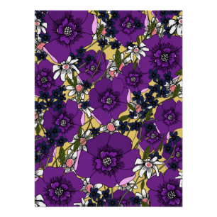 Poster Fleurs sauvages violettes vintage