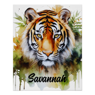 Poster Fleurs Tiger Pastel Safari Aquarelle Savannah