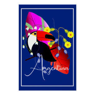 Poster Fleurs tropicales et Toucan