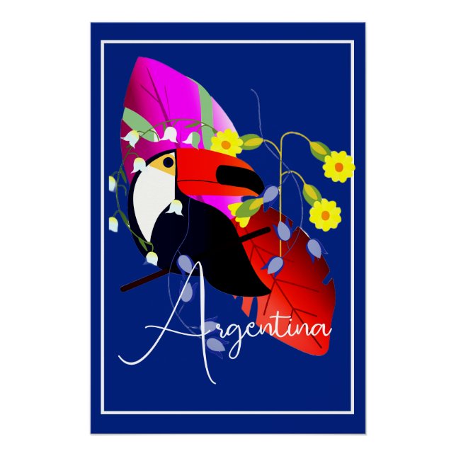 Poster Fleurs tropicales et Toucan (Devant)