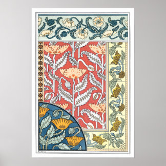 Poster Fleurs vintages florales Art Nouveau Pavot