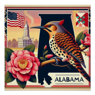 Poster Flickr Nord de l'Alabama Oiseaux et Camellia Flowe