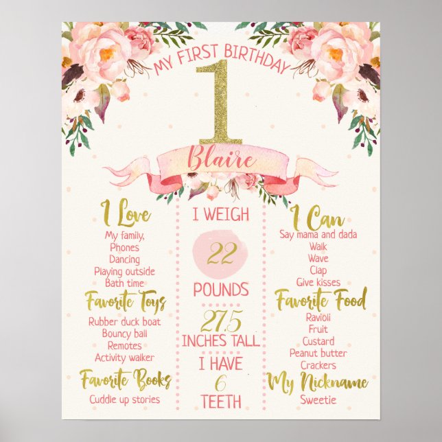 Poster Floral 1er Anniversaire Poster (Devant)