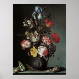 Poster Floral Art avec tulipes Roses