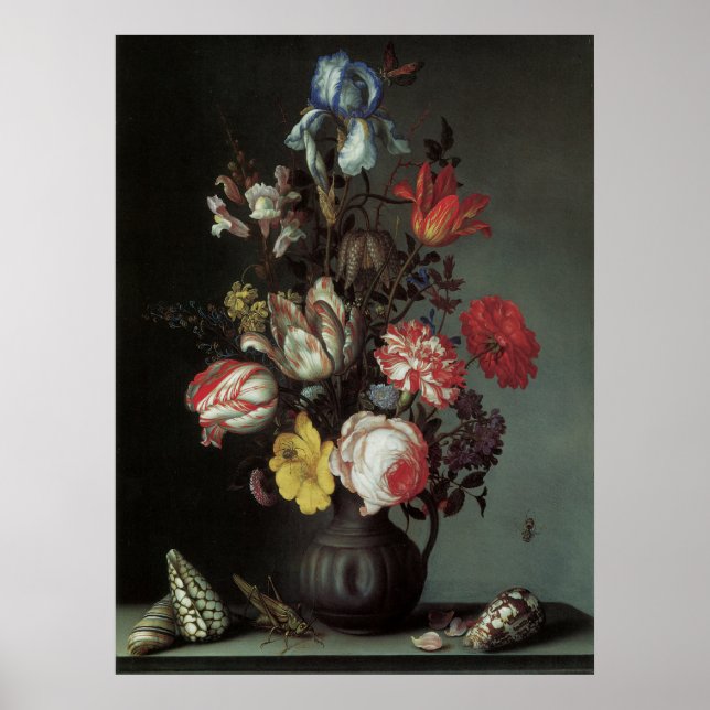 Poster Floral Art avec tulipes Roses (Devant)