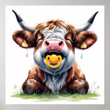Poster floral Blush Baby Highland Cow