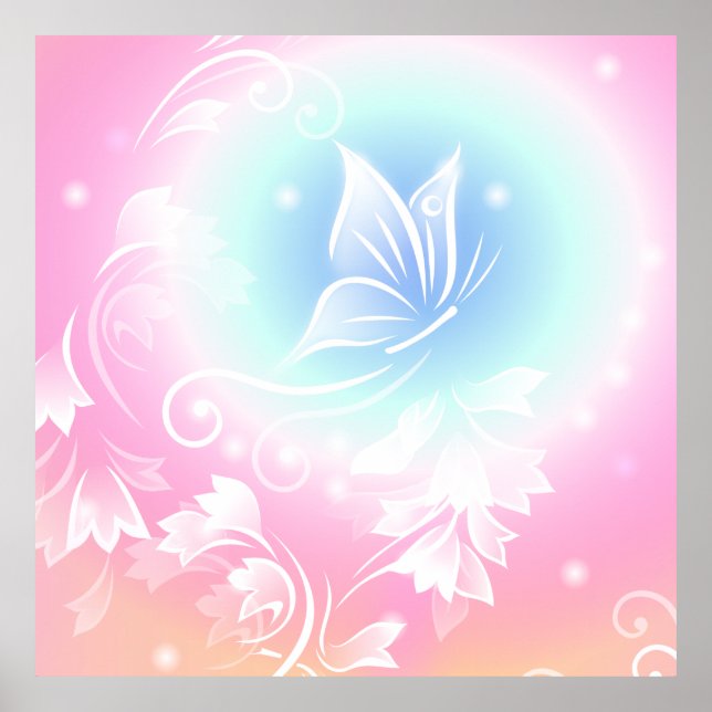 Poster Floral Butterfly Pink (Devant)