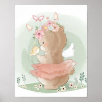 Poster floral de l'Ours blanc mignon