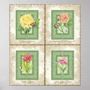 Poster Floral de style vintage - Peony, Rose, Tulip & Iri