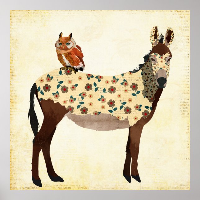 Poster Floral Donkey & Owl (Devant)