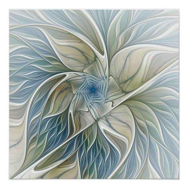 Poster Floral Dream Motif Abstrait Blue Khaki Fractal (Devant)