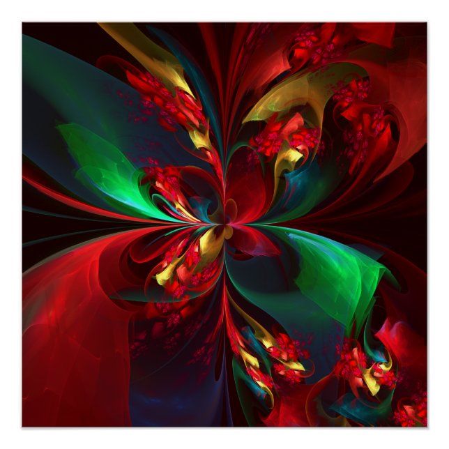 Poster Floral moderne Art Abstrait Rouge Vert Motif #11 (Devant)