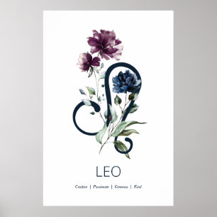 Poster Floral moderne Zodiac Star Sign Leo