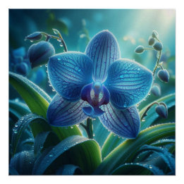 Poster Floral orchidée bleue