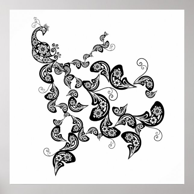 Poster floral Peacock Motif personnalisé (Devant)