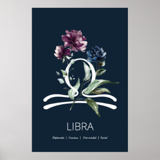Poster Floral Zodiac Star Sign Libra