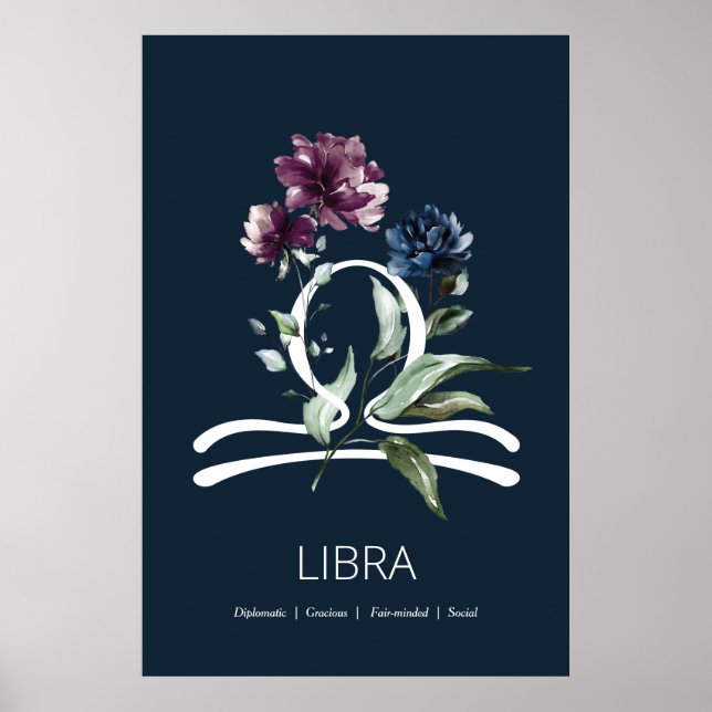Poster Floral Zodiac Star Sign Libra (Devant)